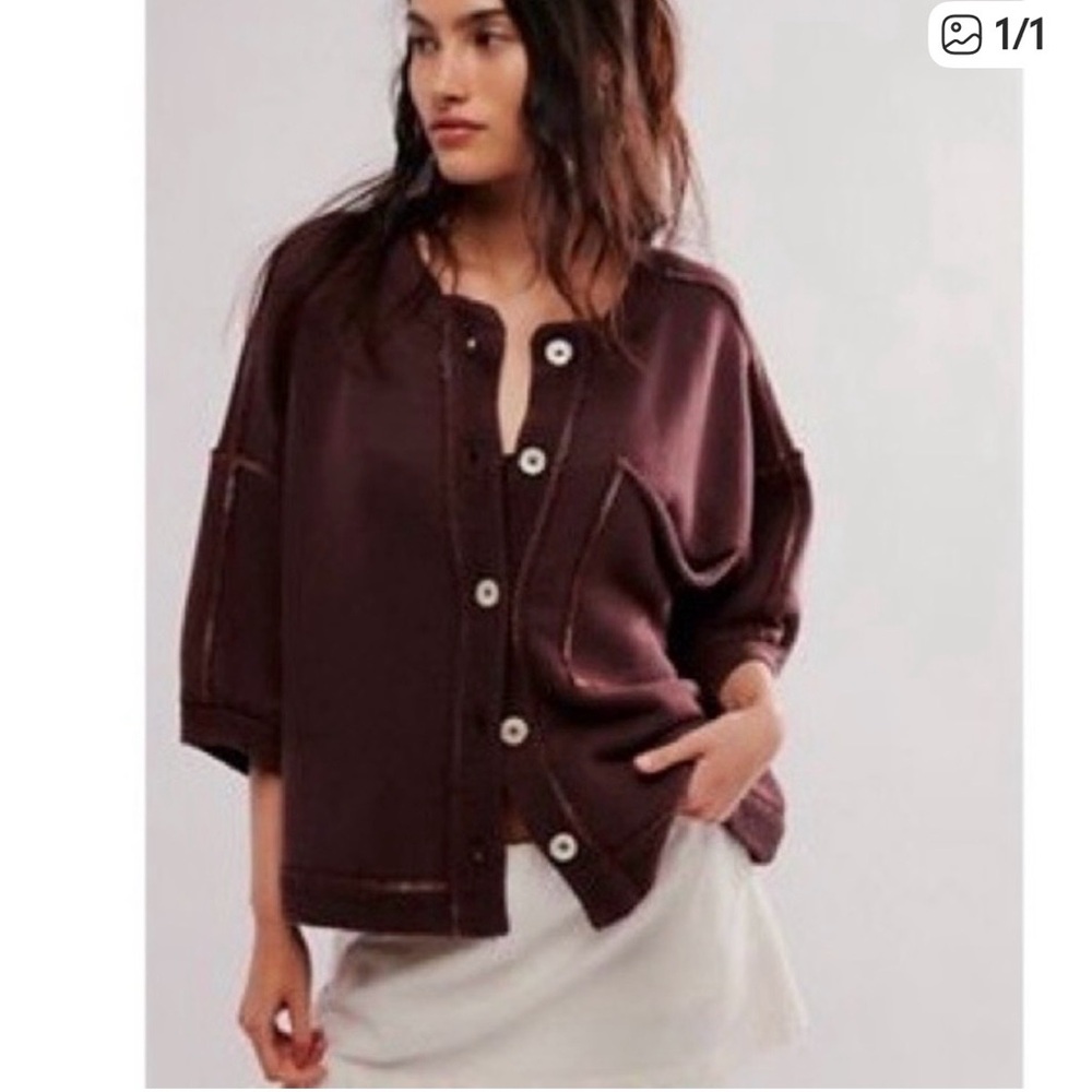 Free People Dark Brown Button-Up Cardigan